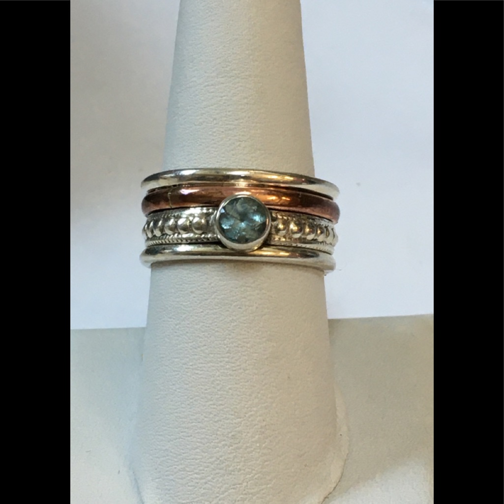 Sterlingsilver Brass And Blue Topaz Band